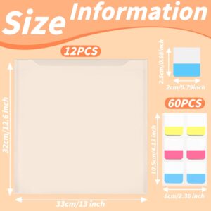 Anvin 12 Pcs Scrapbook Paper Storage Organizer for 12 x 12 Inch Paper with 60 Pcs Sticky Index Tabs Waterproof Individual Top Loading Files for Separating Scrapbook Paper, Vinyl Paper, Craft Paper