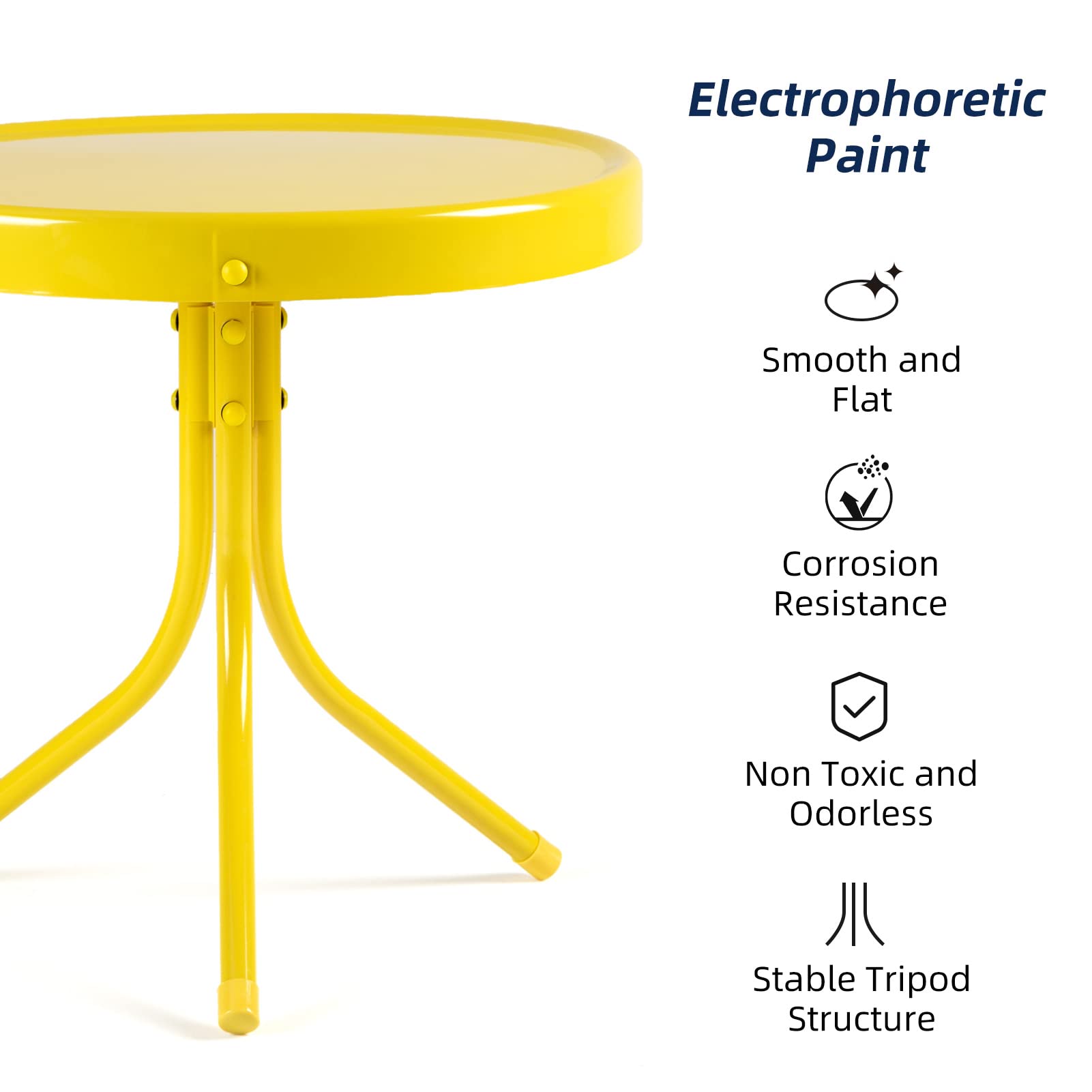 EONGDN Patio Bistro Set 3 Piece Outdoor, Retro Metal Lawn Chairs, 2 C-Spring Outdoor Chairs and Round Side Table, Lemon Yellow,(RICS03)