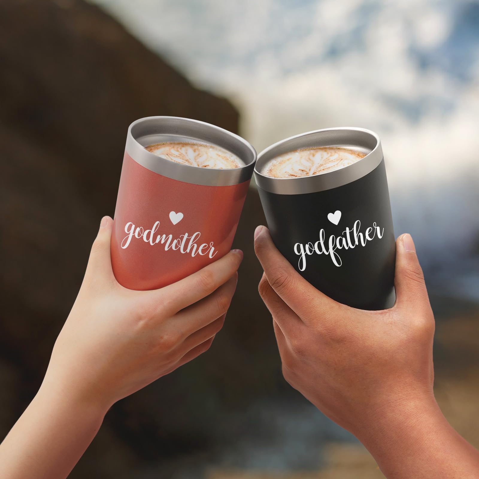 LiqCool Godparents Proposal Gift, Godmother & Godfather Insulated Tumbler Set with Keychain, Godparents Gift from Godchild, God Parents Presents for Mother's Day Baptism, 20oz Black & Rose Gold