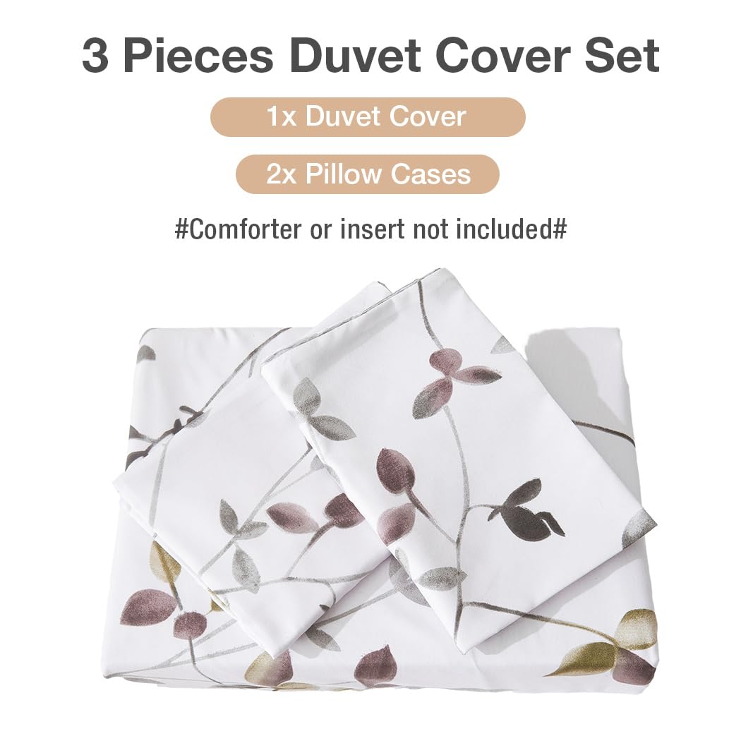 Lekesky Reversible Duvet Cover King Size, White Grey Tree Branch Pattern Comforter Cover King 3pc Super Soft Microfiber Breathable Botanical Bedding Sets with Zipper Ties