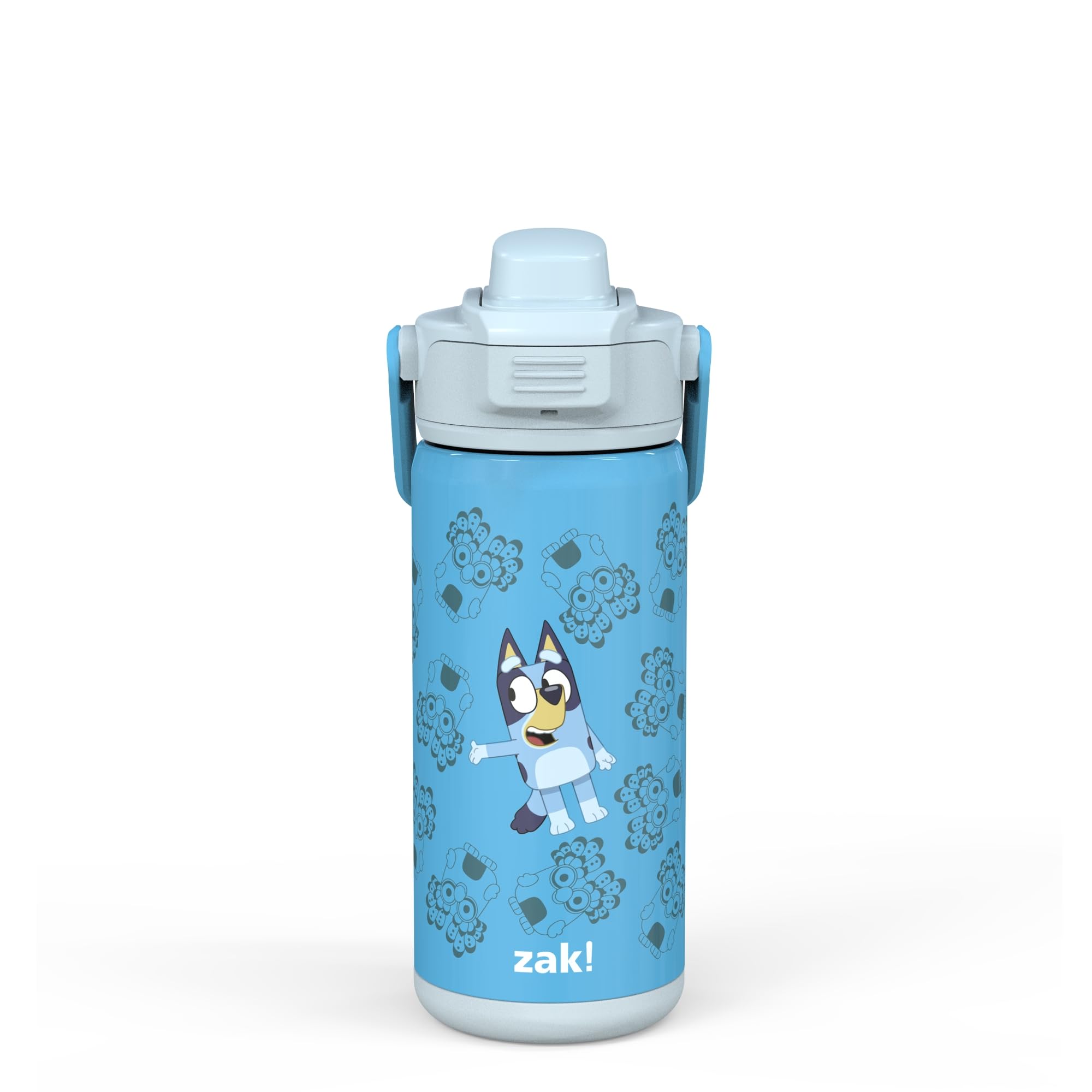 zak! Beacon Insulated Bottle, Bluey - 14 oz - Durable Stainless Steel - Double-Wall Vacuum Insulation, Silicone Spout & Push-Button, Leak-Proof Lid - Dishwasher Safe