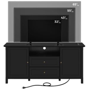 Yaheetech Black TV Stand with Drawers for TVs up to 65 Inch, Media Entertainment Center with Power Outlet & Storage Space, Modern Elegant TV Console for Bedroom & Living Room