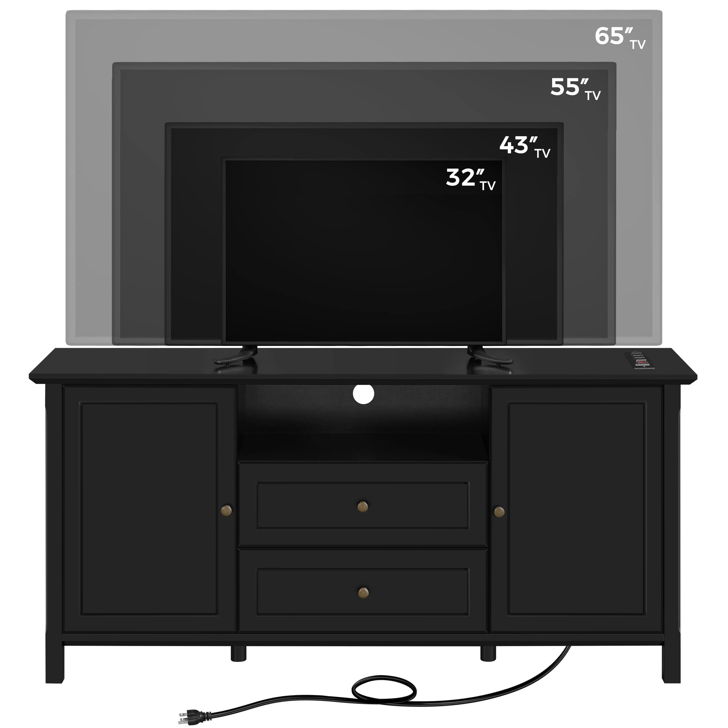 Yaheetech Black TV Stand with Drawers for TVs up to 65 Inch, Media Entertainment Center with Power Outlet & Storage Space, Modern Elegant TV Console for Bedroom & Living Room