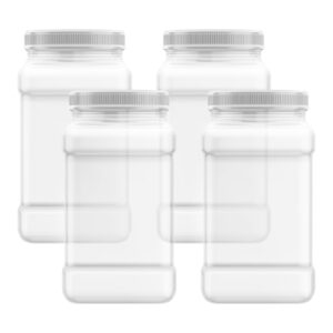 Mountain West Company Square Clear Jar with Pinch Handle, 4 Pack, Plastic Storage Container, Great for Food Storage, 1 Gallon Size