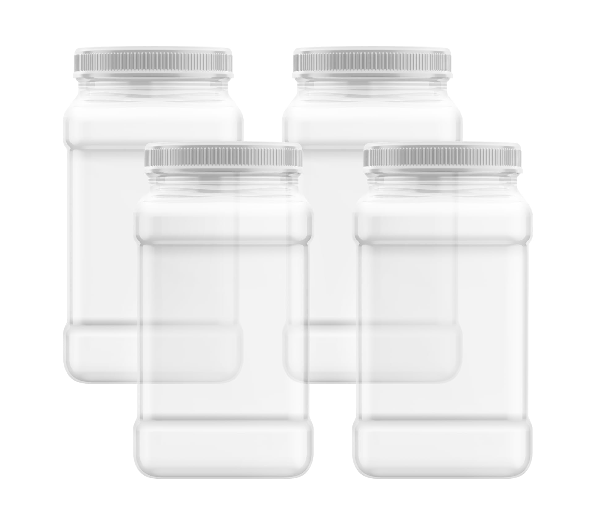 Mountain West Company Square Clear Jar with Pinch Handle, 4 Pack, Plastic Storage Container, Great for Food Storage, 1 Gallon Size