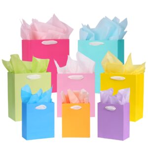 nihuecne 8 pack gift bags assorted sizes, colorful paper gift wrap bags with tissue paper for birthdays, baby showers, bridal showers and more (3 small 6", 3 medium 9", 2 large 13")