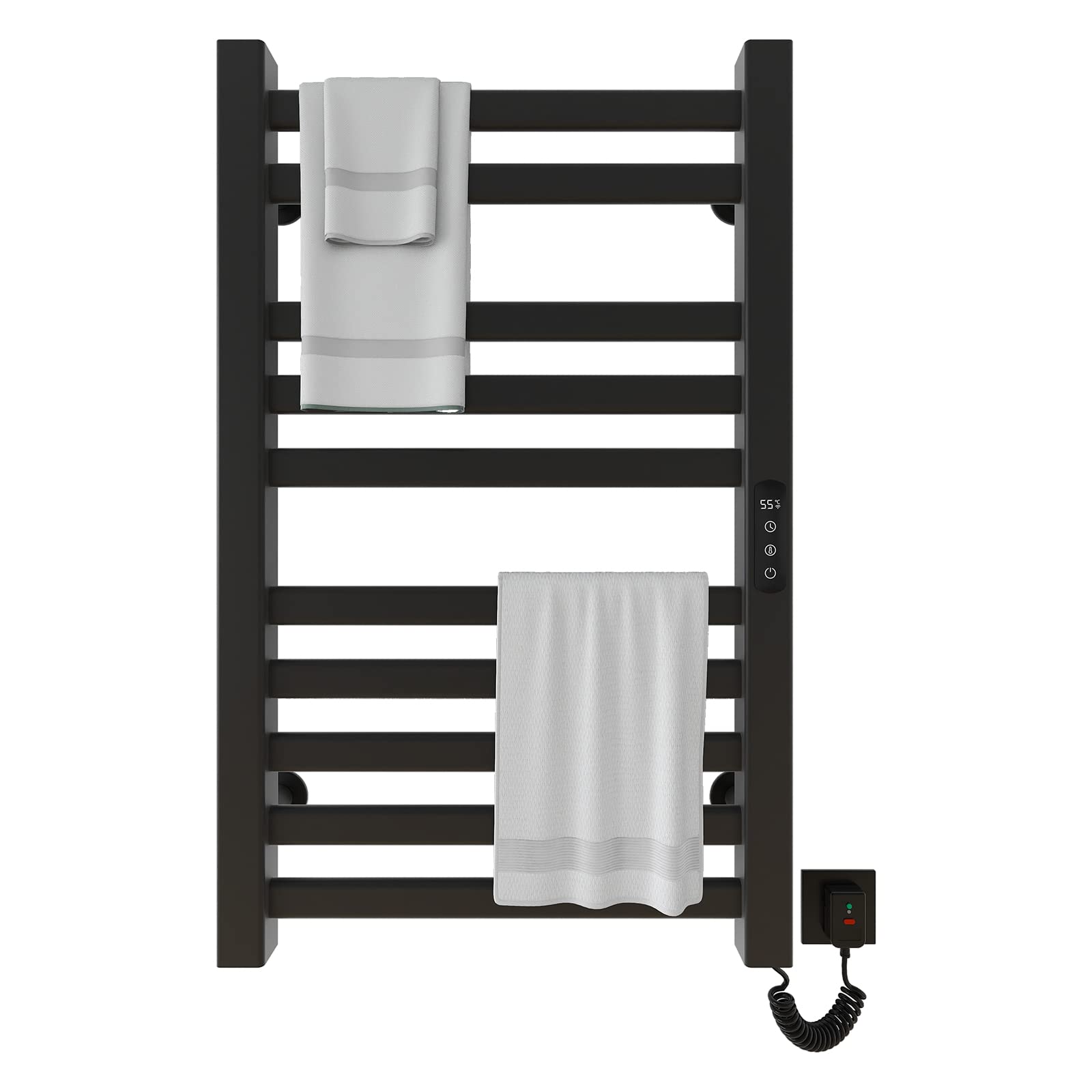 Heated Towel Rack, WiFi Towel Warmer Rack, für Alexa und Google Home and TUYA APP, Heated Towel Racks for Bathroom, with 1H-9H Hour Timer 86℉-158℉ Temperature Control-WiFi Black Right