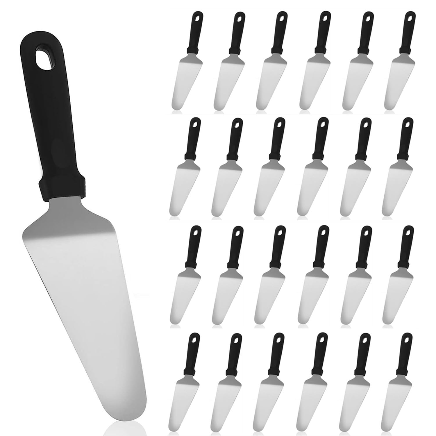 RHBLME 25PCS Pie Server, Pie Server Spatula Pizza Server Spatula Stainless Steel Cake Server Spatula Non Slip Easy to Grip Baking Triangular Spade Plastic Handle Shovel for Desserts Pizza Pie Cake