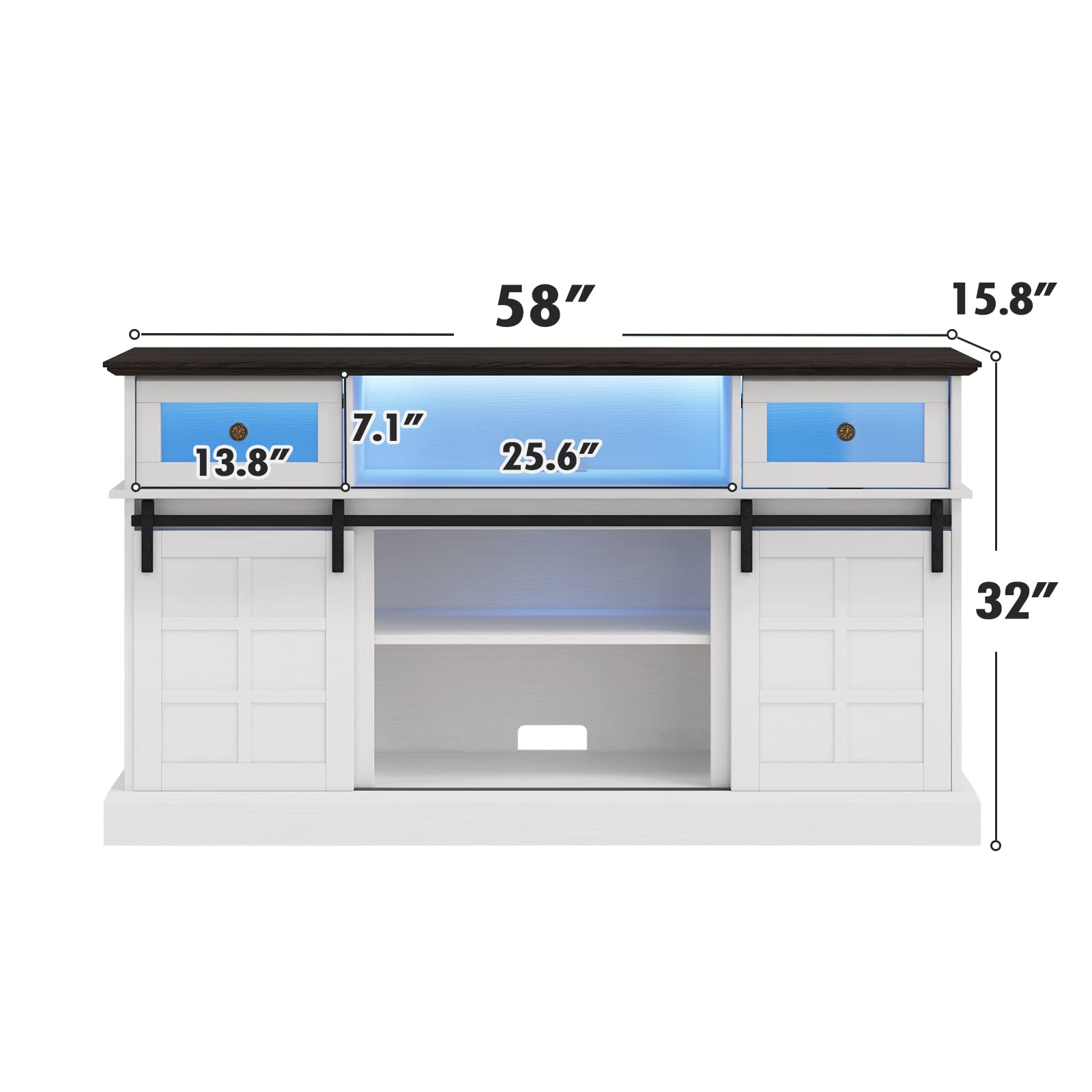 LGHM Farmhouse TV Stand w/LED Light, White TV Stand for 65 inch TVs, Entertainment Center TV Cabinet Stands with Flip Drawers, Sliding Barn Door TV Center Media Console Table for Living Room Bedroom