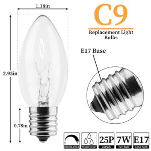 CXLHO 25 Pack C9 Bulbs Clear Replacement Bulbs Incandescent, C9 Christmas Light Bulbs for Christmas String Light, E17 Intermediate Base, 7 Watt, Clear