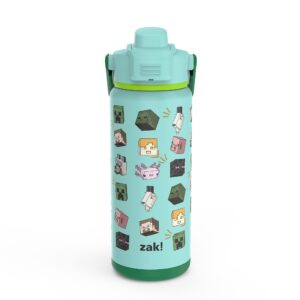 zak! beacon insulated bottle, minecraft - 20 oz - durable stainless steel - double-wall vacuum insulation, silicone spout & push-button, leak-proof lid - dishwasher safe