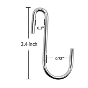 LU2000 Pack of 10 Heavy Duty S-Shape Hooks, Stainless Steel, 2.4" Pan Pot Holder Rack Hooks Hanging Hangers S Shaped Hooks for Kitchenware Pots Utensils Clothes Bags Towels Plants