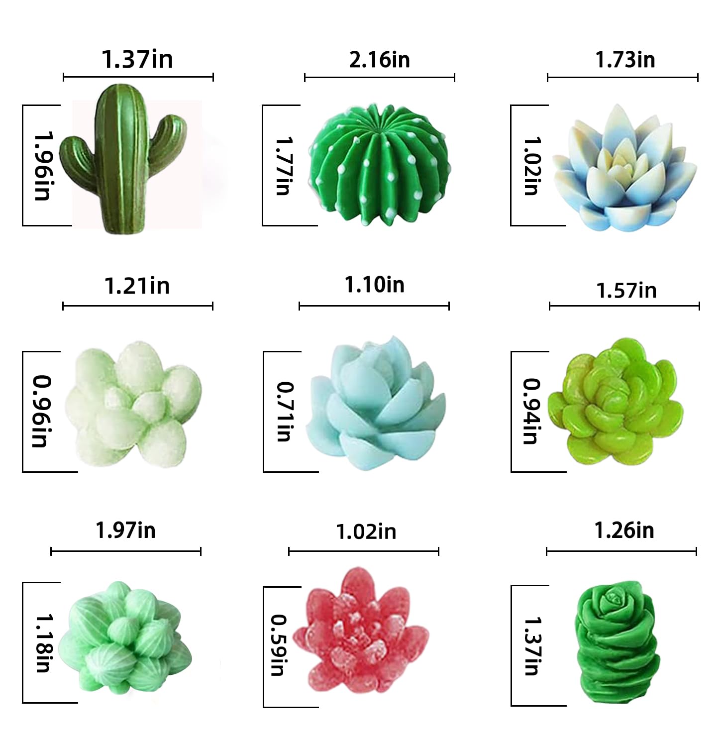 Navani 9 Pack Succulent Silicone Mold,Flower Resin Mold,Silicone Candle Molds.3D Cacti Candle Mold Silicone for Scented Candles Soaps Making, Wax, Resin Casting,Soap Cake Dessert Mousse Mold (A)