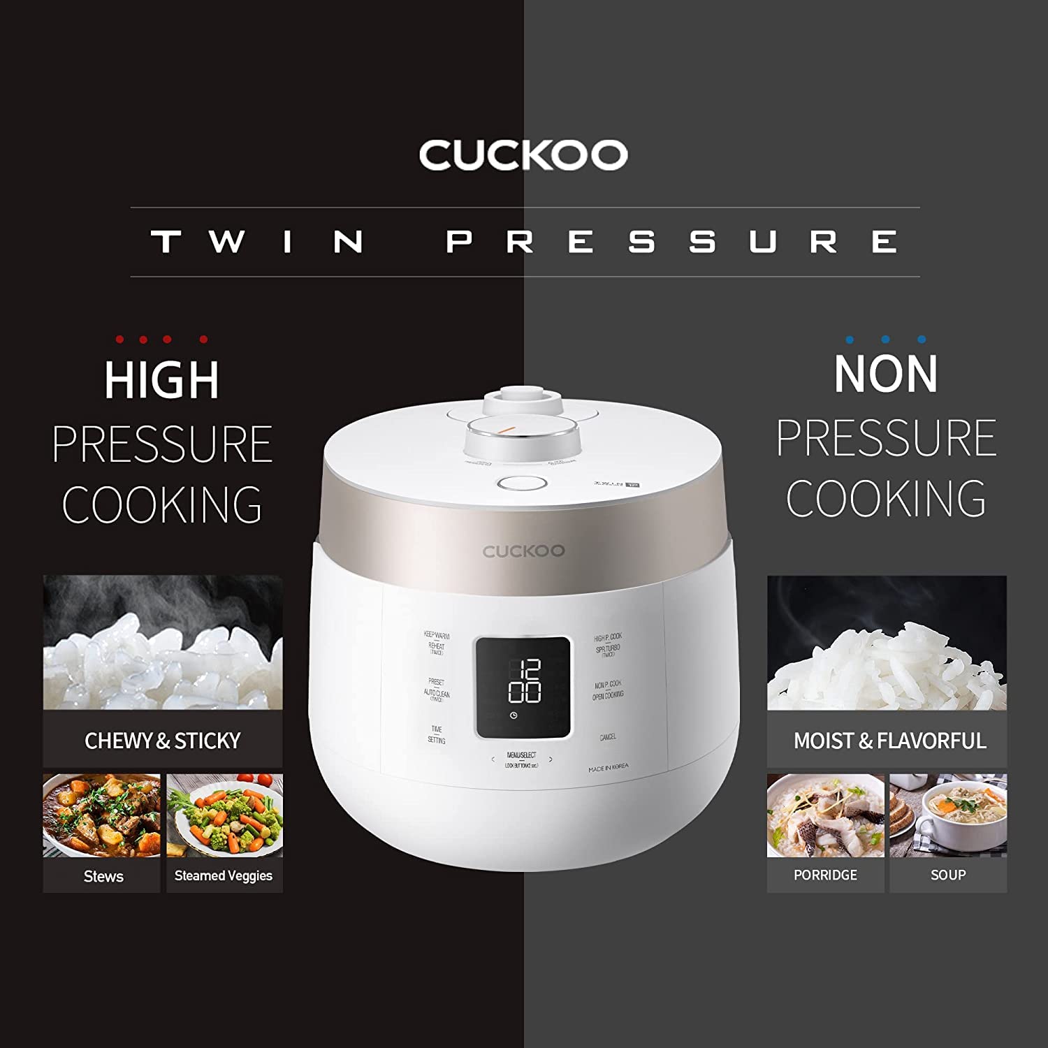 CUCKOO CRP-ST1009F | 10-Cup (Uncooked) Twin Pressure Rice Cooker & Warmer | 12 Menu Options: High/Non-Pressure Steam & More, Made in Korea, Gray (Renewed) (Renewed)