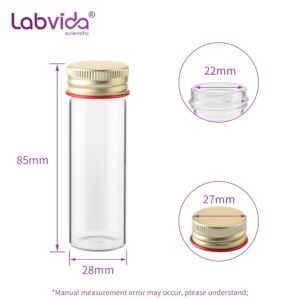 Labvida 25ml Clear Glass Vials with Plastic Stoppers, 20 Pack Glass Vials with Screw Caps, Leak-Proof Small Glass Lab Vials, Liquid Sample Vials for Essential Oil, Reagent, Seeds, LVH008