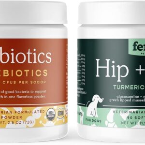 Fera Pets Probiotics and Hip & Joint Supplements for Dogs Bundle – All Natural Probiotics Powder with 5 Billion CFUs per Scoop – Joint Care and Health Support Chewy Dog Treats (90 Soft Chews)