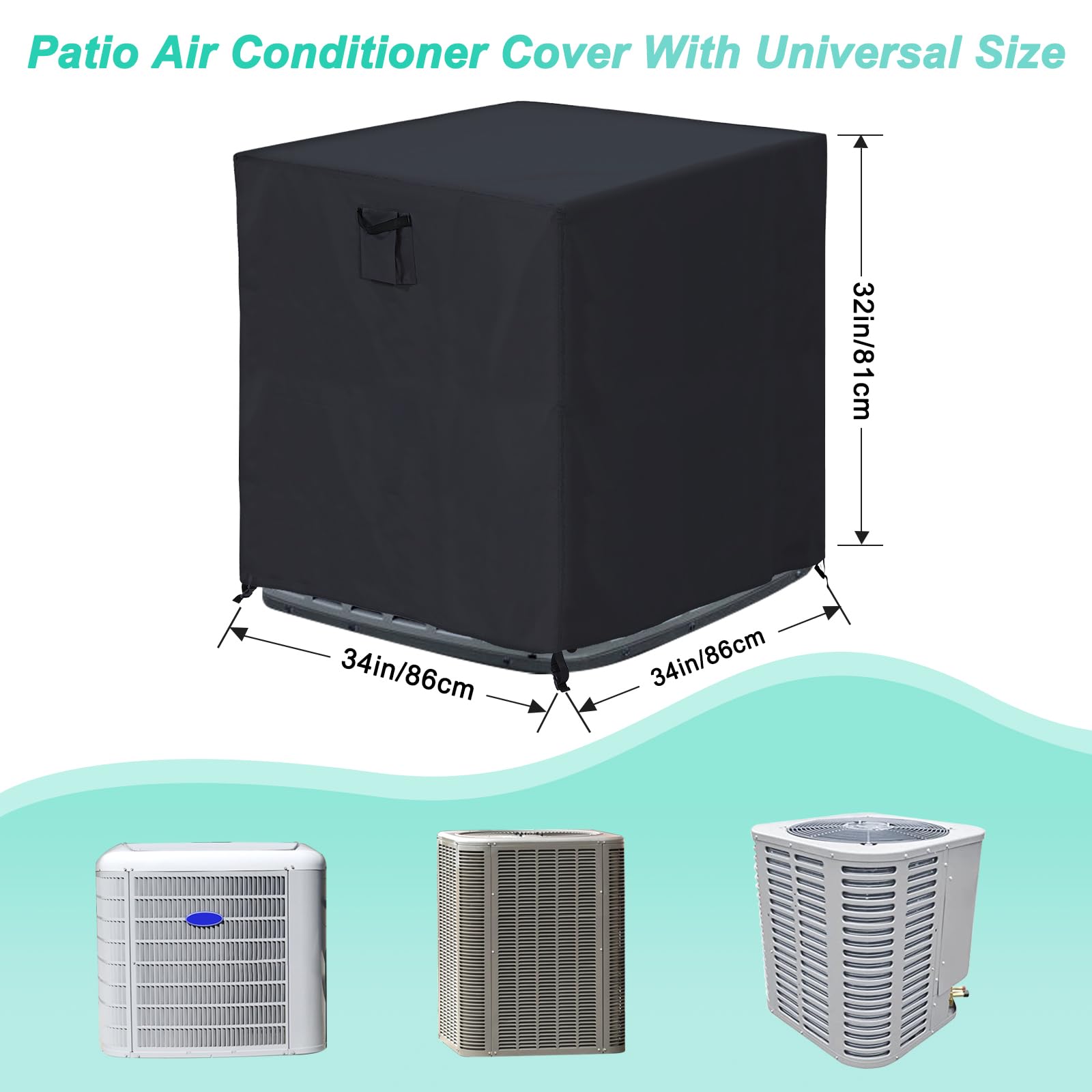 ABCCANOPY Air Conditioner Cover Waterproof Protective Cover Outdoor Furniture Cover Universal Square Cover Furniture Protective Cover 34x34x32 Black