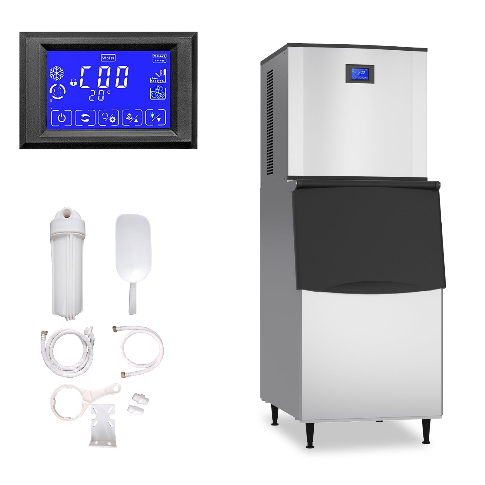 XPW Commercial Ice Maker Machine - 550LBS/24H with 350LBS Bin 110V 1200W Ultra Strong Compressor Stainless Steel Construction Fully Automatic Operation Perfect for Bar Restaurants and Business