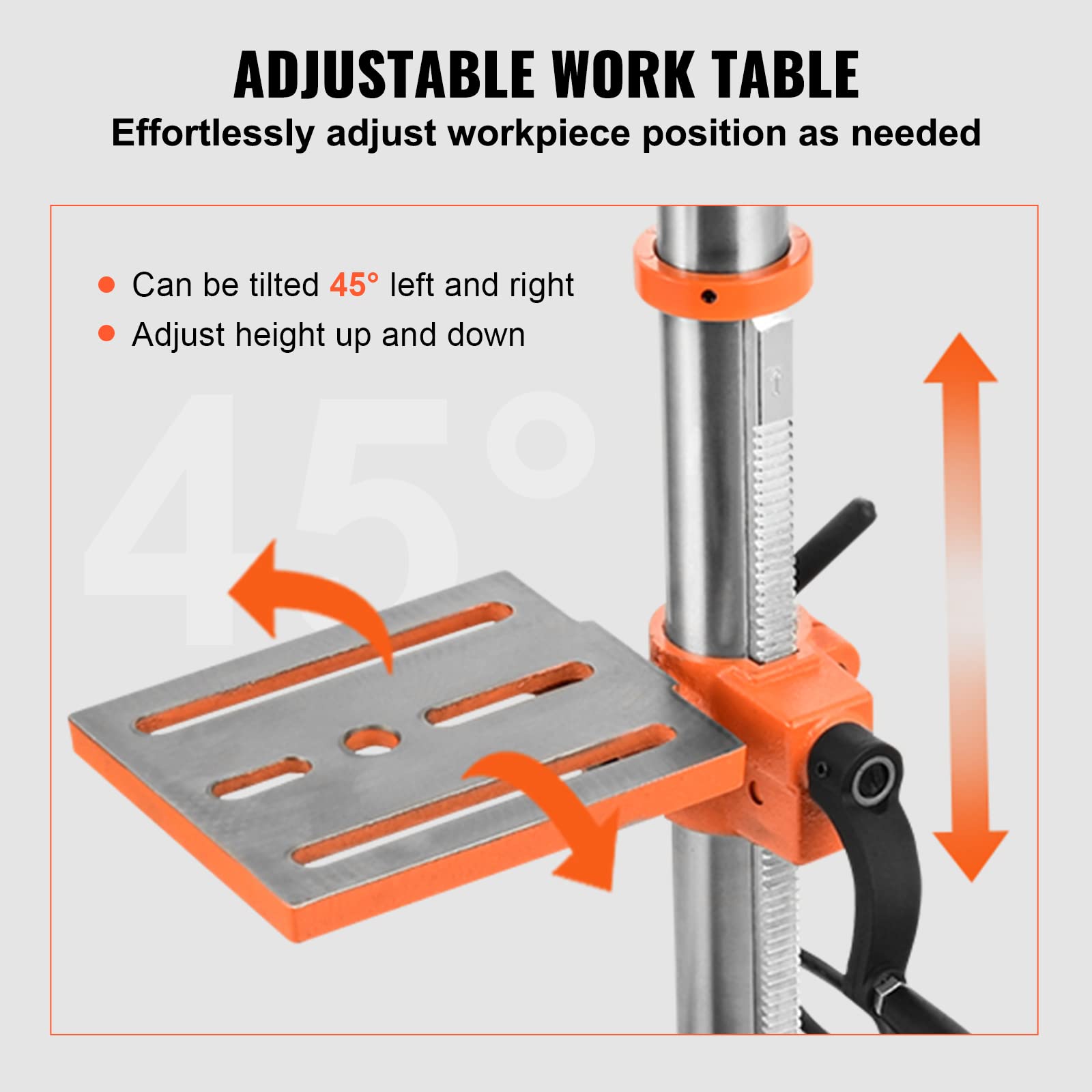 VEVOR 10 in Benchtop Drill Press, 3.2 Amp 120V, 5-Speed Cast Iron Bench Drill Press, 10 in Swing Distance 0-45° Tiltling Worktable with Work Light, Tabletop Drilling Machine for Wood Metal