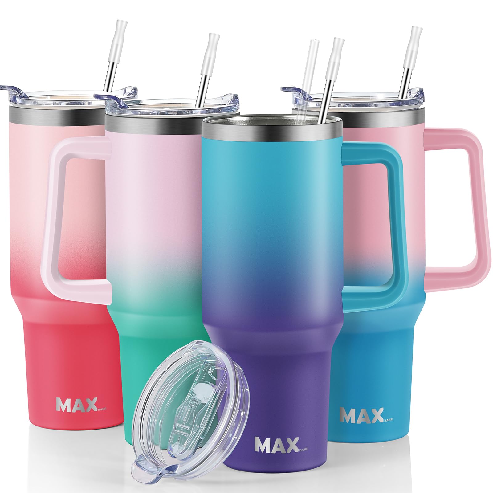 MaxBase 40 Oz Tumbler with Handle and Straw Lid, Insulated Reusable Stainless Steel Travel Mug Keeps Drinks Cold up to 34 Hours, 100% Leakproof Bottle (Amethyst)