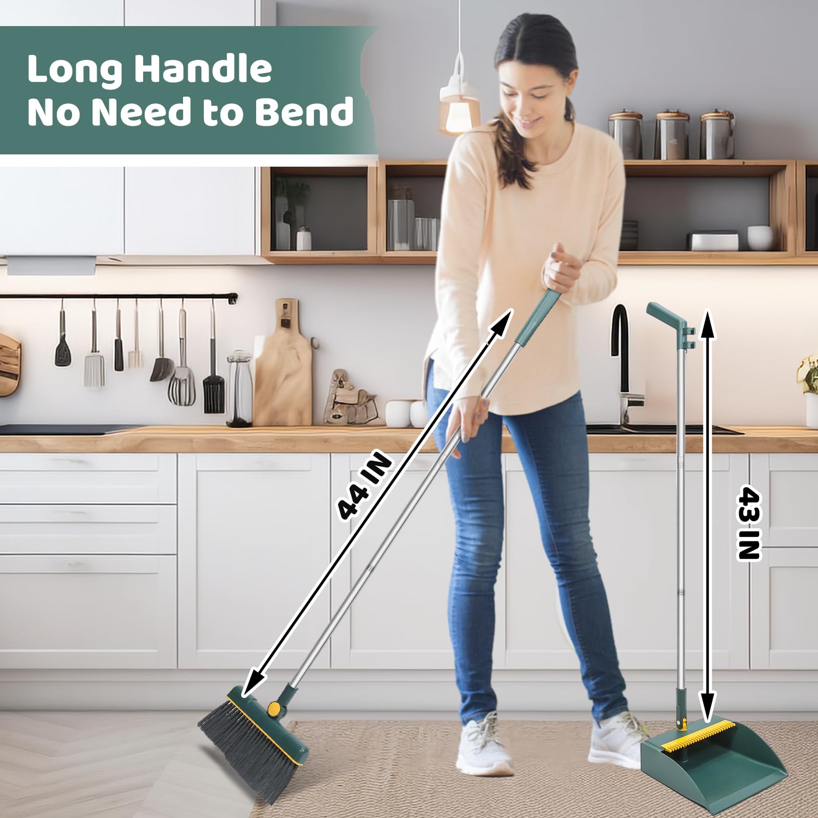 Broom with Dustpan Combo Set,180° Rotating Long Handle Broom and Dust Pan Set for Home Kitchen Office Indoor Outdoor Cleaning,Easy Storage.