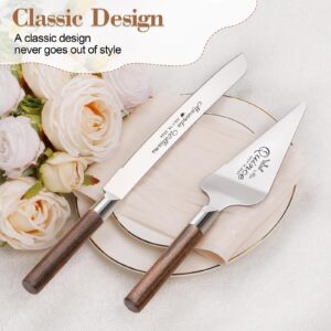 TUKDAK Personalized Cake Cutting Set for Wedding, Cake Knife and Server Set Free Engraving, Custom Wooden Dessert Pie Cutter Serving Quinceañera Shower Gift (Original)