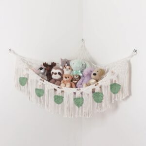 Morxy Stuffed Animal Net or Hammock - Boho Macrame Toy Hammock for Stuffed Animals - Strong Hand Woven Stuffed Animal Hammock - Easy to Install Toy Net Hammock for Stuffed Animals -Large Green