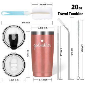 LiqCool Godparents Proposal Gift, Godmother & Godfather Insulated Tumbler Set with Keychain, Godparents Gift from Godchild, God Parents Presents for Mother's Day Baptism, 20oz Black & Rose Gold