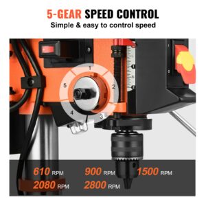 VEVOR 10 in Benchtop Drill Press, 3.2 Amp 120V, 5-Speed Cast Iron Bench Drill Press, 10 in Swing Distance 0-45° Tiltling Worktable with Work Light, Tabletop Drilling Machine for Wood Metal