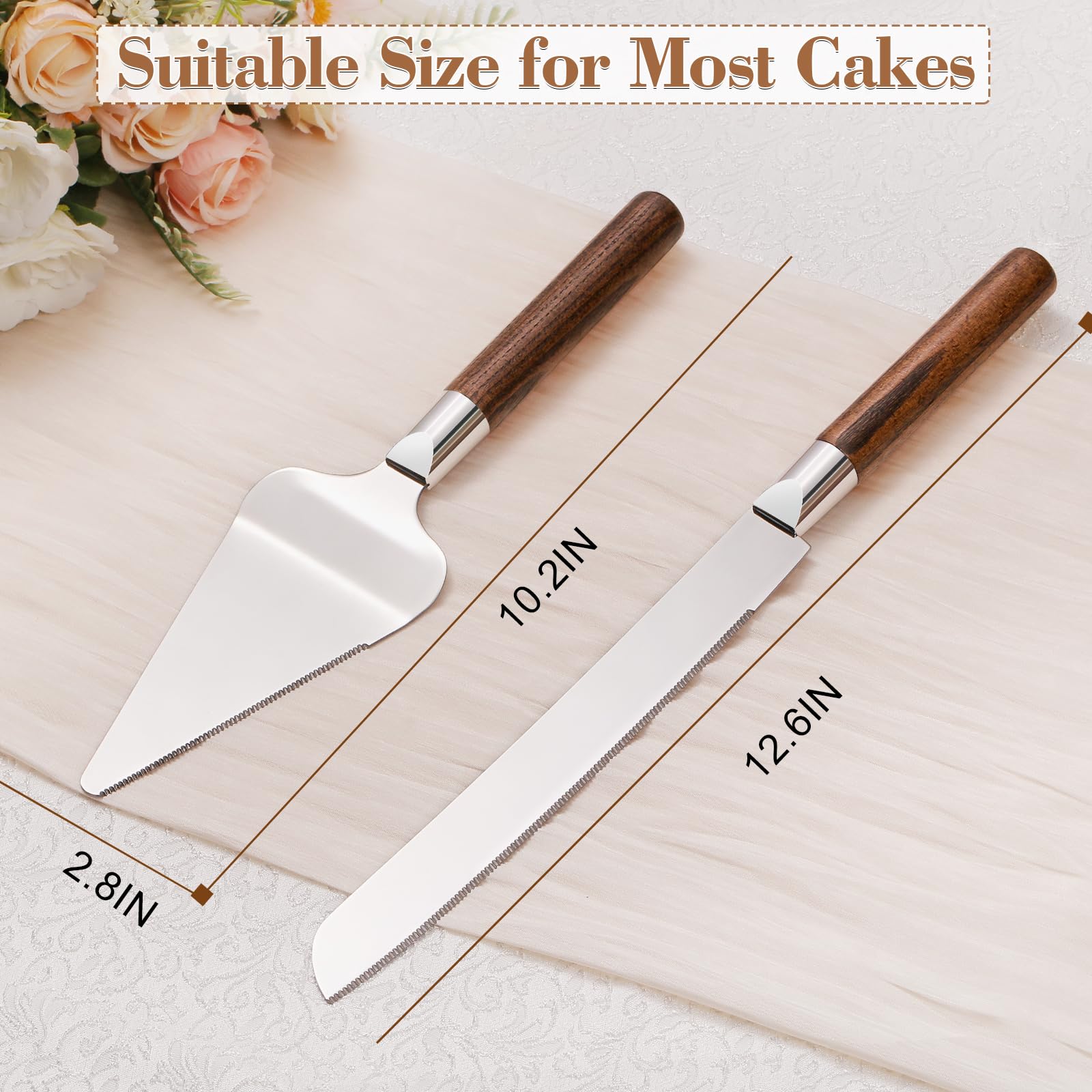 TUKDAK Personalized Cake Cutting Set for Wedding, Cake Knife and Server Set Free Engraving, Custom Wooden Dessert Pie Cutter Serving Quinceañera Shower Gift (Original)