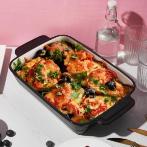 LIFVER Casserole Dish for Oven, 9x13 Ceramic Baking Dish, 115oz Large Lasagna Pan, Durable Deep Baking Pan with Handles, Oven Safe, Home & Kitchen Decor Gifts, Black