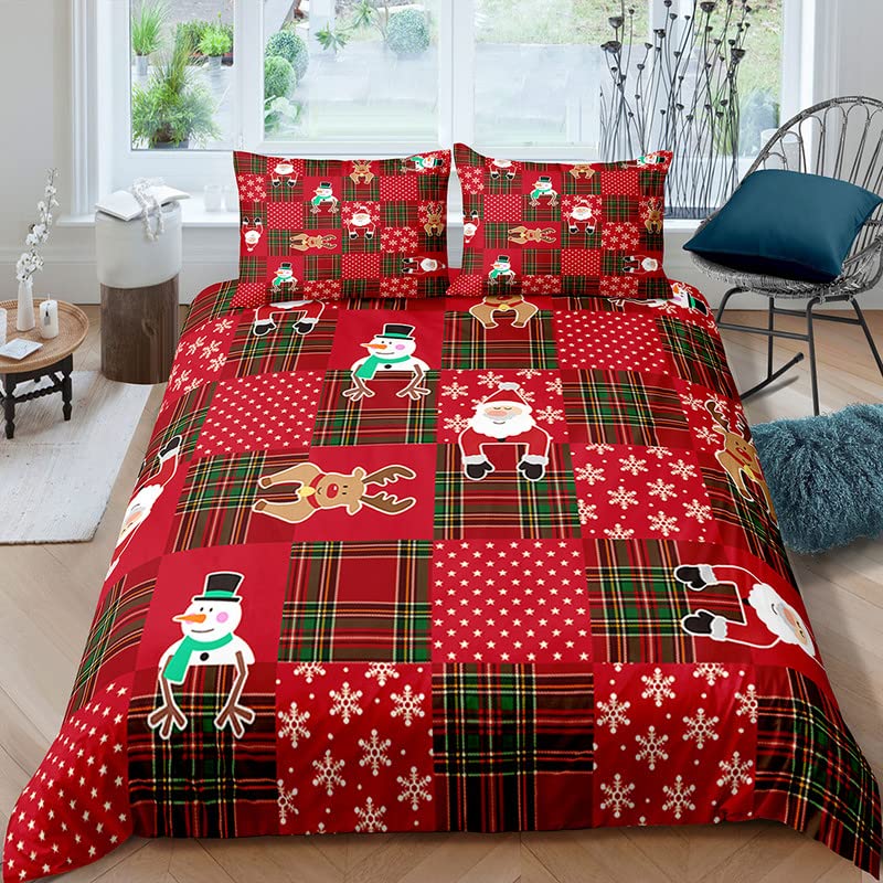 CLOXKS Christmas Bedding California King Duvet Cover Sets, Scot Room Decor 3 Piece - Super Soft Microfiber Patterned Comforter Cover with Zipper & Ties, 2 Pillowcases