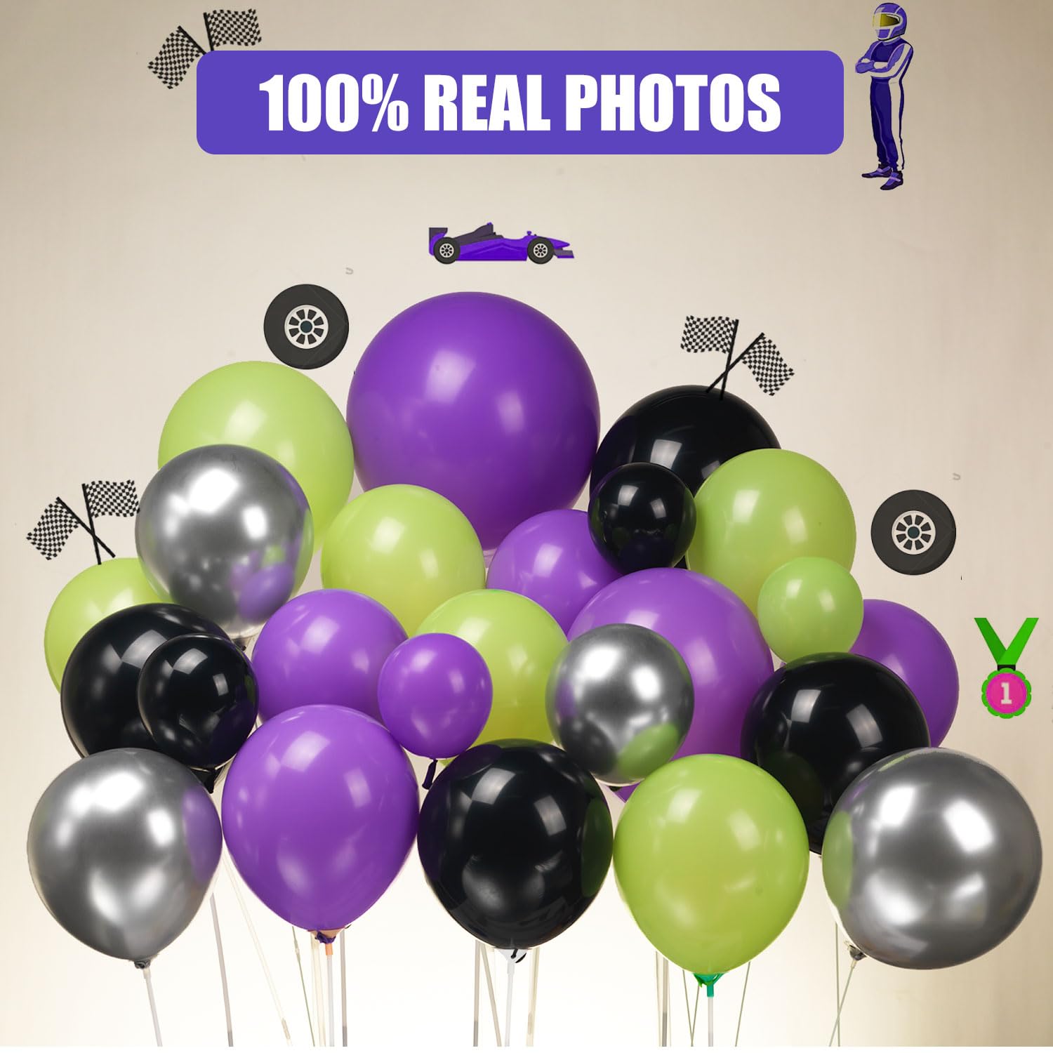 Truck Balloon Green Purple Black Silver Big Wheels Jeep Balloon Garland Halloween Balloon Arch Kit Race Car Checkered Flag For Monster Truck Party Supplies Kids 3th 4th Boy Birthday Party Decoration