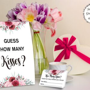 Floral Theme Guess How Many Kisses Bridal Shower Game,Wedding Shower,Bridal Shower Decorations,Popular Bridal Shower Games,Engagement Party Game,Set Including 1 Sign And 50 Guessing Cards-03