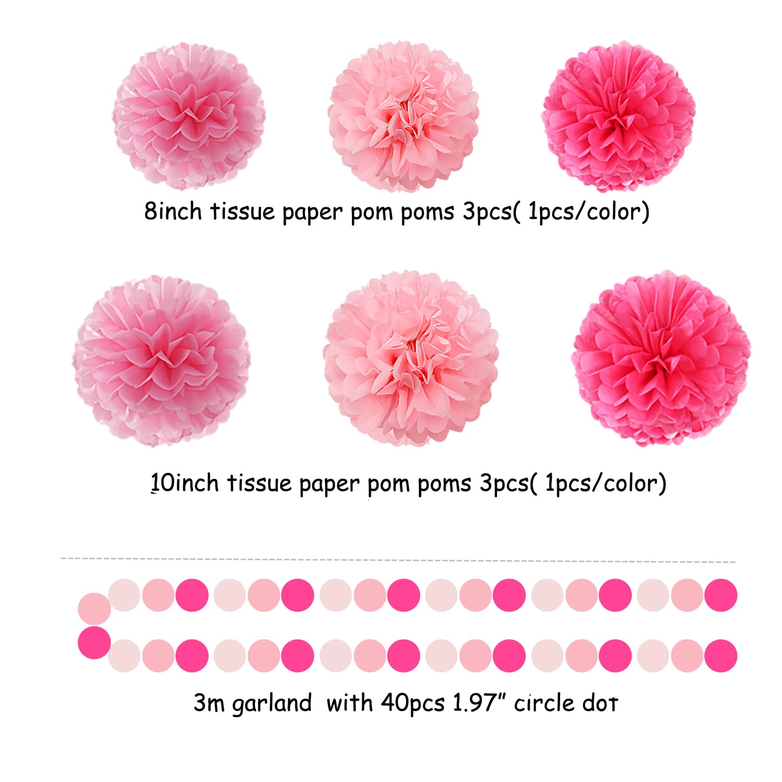 Rose Hot Pink Party Decorations - 23pcs Girl Birthday Baby Shower Tissue Pom Poms Streamers, Bachelorette Bridal Wedding Engagement Supplies Tassel Garland Banner,Valentines Day Favors Decor Ouruola