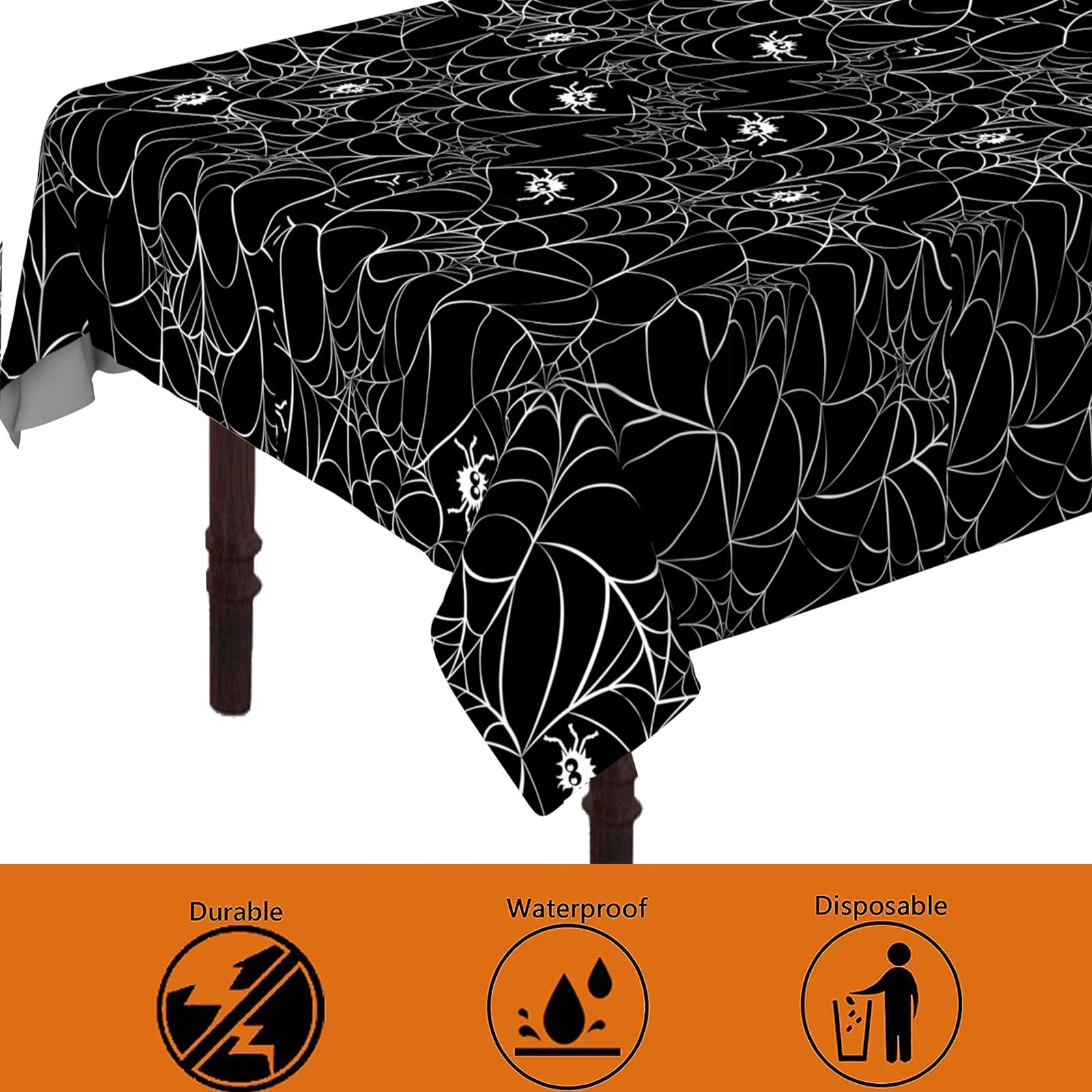 ATFUNSHOP Halloween Tablecloth Plastic 4PACKS 54 X 108 Rectangular Black Spider Web Disposable Table Cover Waterproof Spillproof Table Cloth