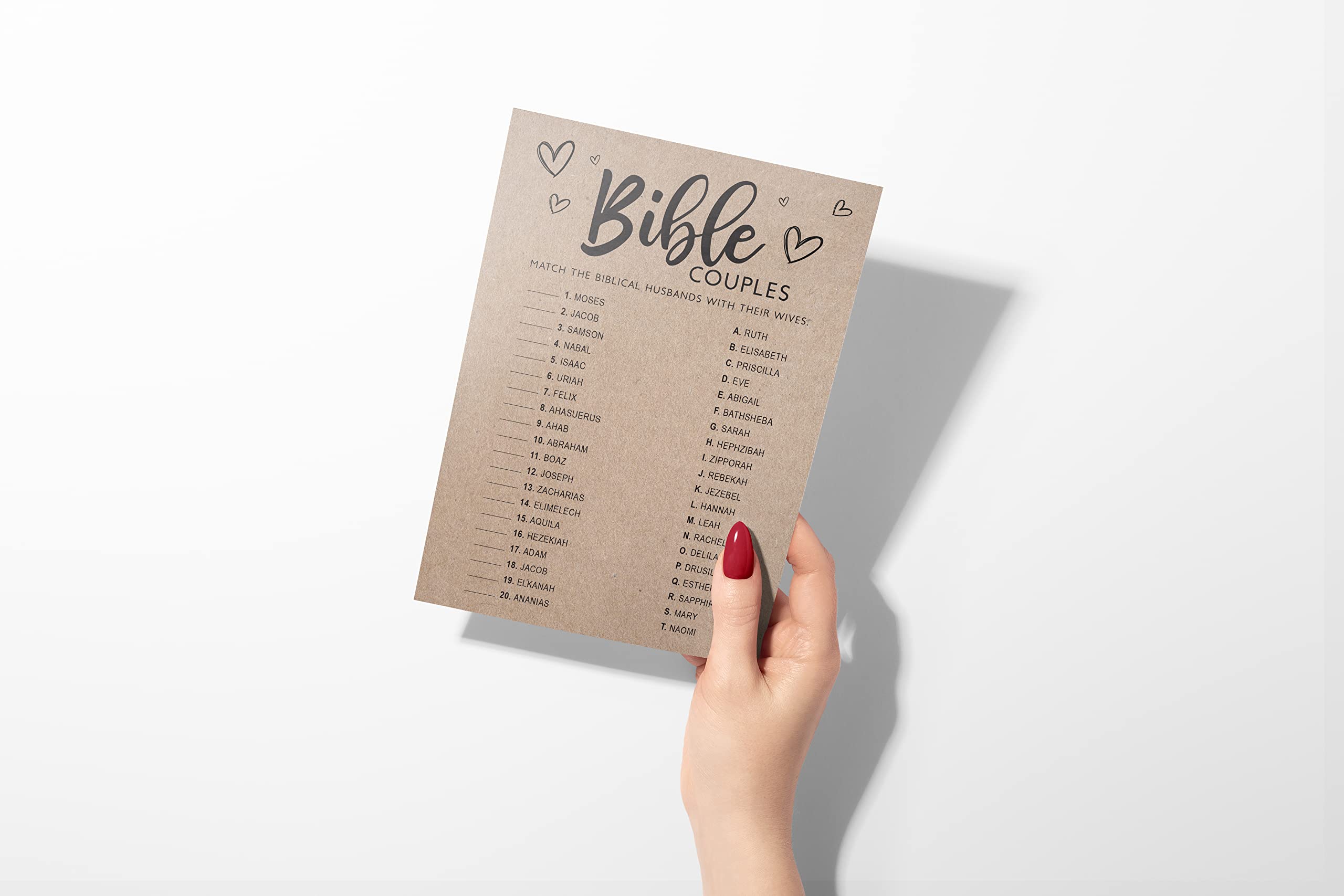 Your Main Event Prints Bridal Shower Games, Fun Activities, Kraft Minimalist Style (Bible Couples Game)