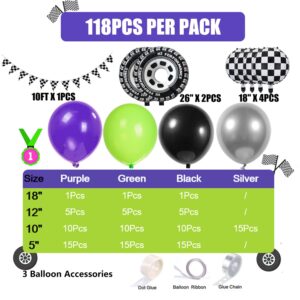 Truck Balloon Green Purple Black Silver Big Wheels Jeep Balloon Garland Halloween Balloon Arch Kit Race Car Checkered Flag For Monster Truck Party Supplies Kids 3th 4th Boy Birthday Party Decoration