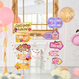 LOKIPA 20 PCS Candyland Party Decorations, Candy Land Decoration Party Sign Welcome Candyland Birthday Party Decorations Directional Signs Street Photo Prop for Sweet Candy Theme Party Supplies