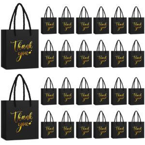 honoson 30 pcs mini gift bag with handle 4 x 2.75 x 4.5'' small thank you paper bag foil gift bag wedding wrap bag halloween birthday christmas thanksgiving party favor bag(black/gold)