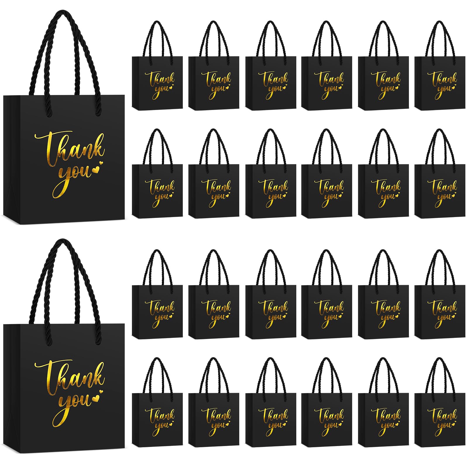 Honoson 30 Pcs Mini Gift Bag with Handle 4 x 2.75 x 4.5'' Small Thank You Paper Bag Foil Gift Bag Wedding Wrap Bag Halloween Birthday Christmas Thanksgiving Party Favor Bag(Black/Gold)