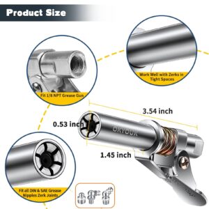 OKYOUK World's Smallest Grease Gun Coupler (Only 0.53 ") with Cleaning Tool, High Pressure Quick Release Grease Tips,Fit All 1/8" NPT Manual/Electric Grease Gun, for Greasing Locks onto Zerk Fittings