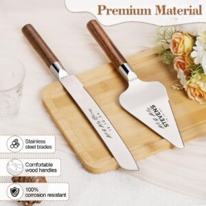 TUKDAK Personalized Cake Cutting Set for Wedding, Cake Knife and Server Set Free Engraving, Custom Wooden Dessert Pie Cutter Serving Quinceañera Shower Gift (Original)