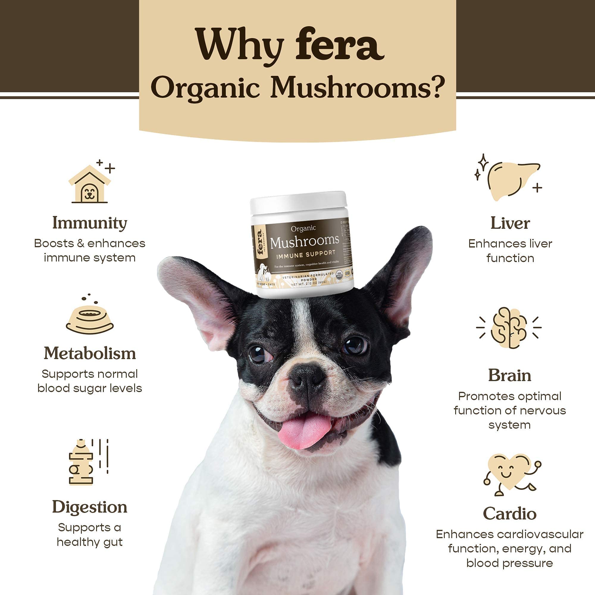 Fera Pet Organics Probiotic and Allergy & Immune Support Mushroom Supplement Bundle for Dogs and Cats – All Natural Probiotics Powder with 5 Billion CFUs per Scoop – Mushroom Blend Immune Booster