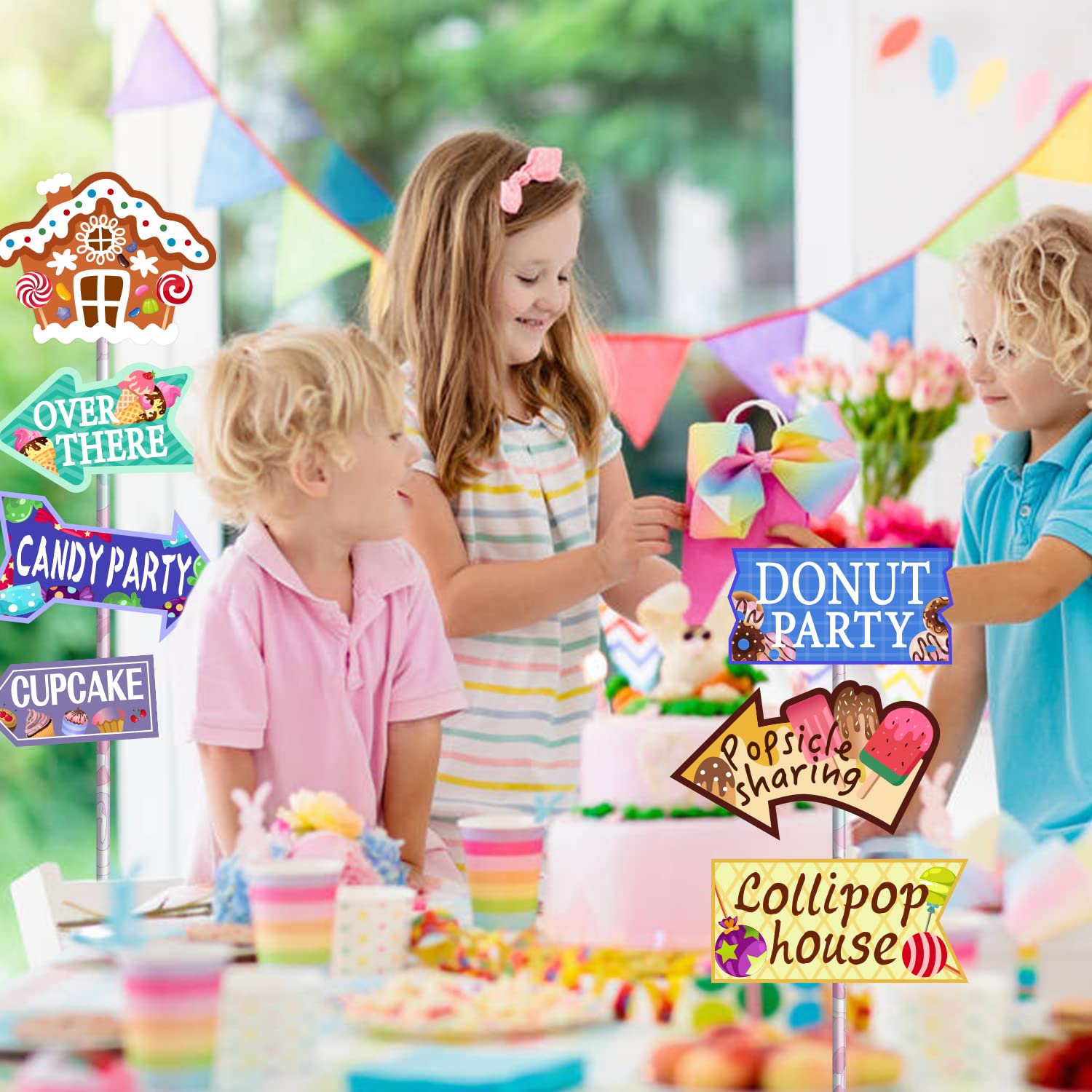 LOKIPA 20 PCS Candyland Party Decorations, Candy Land Decoration Party Sign Welcome Candyland Birthday Party Decorations Directional Signs Street Photo Prop for Sweet Candy Theme Party Supplies