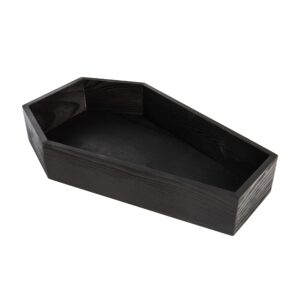 black painted wood coffin tray – 13.5 inch coffin shaped serving tray box, great for candy, keys, candles - perfect halloween décor | 13.5" x 8.5"