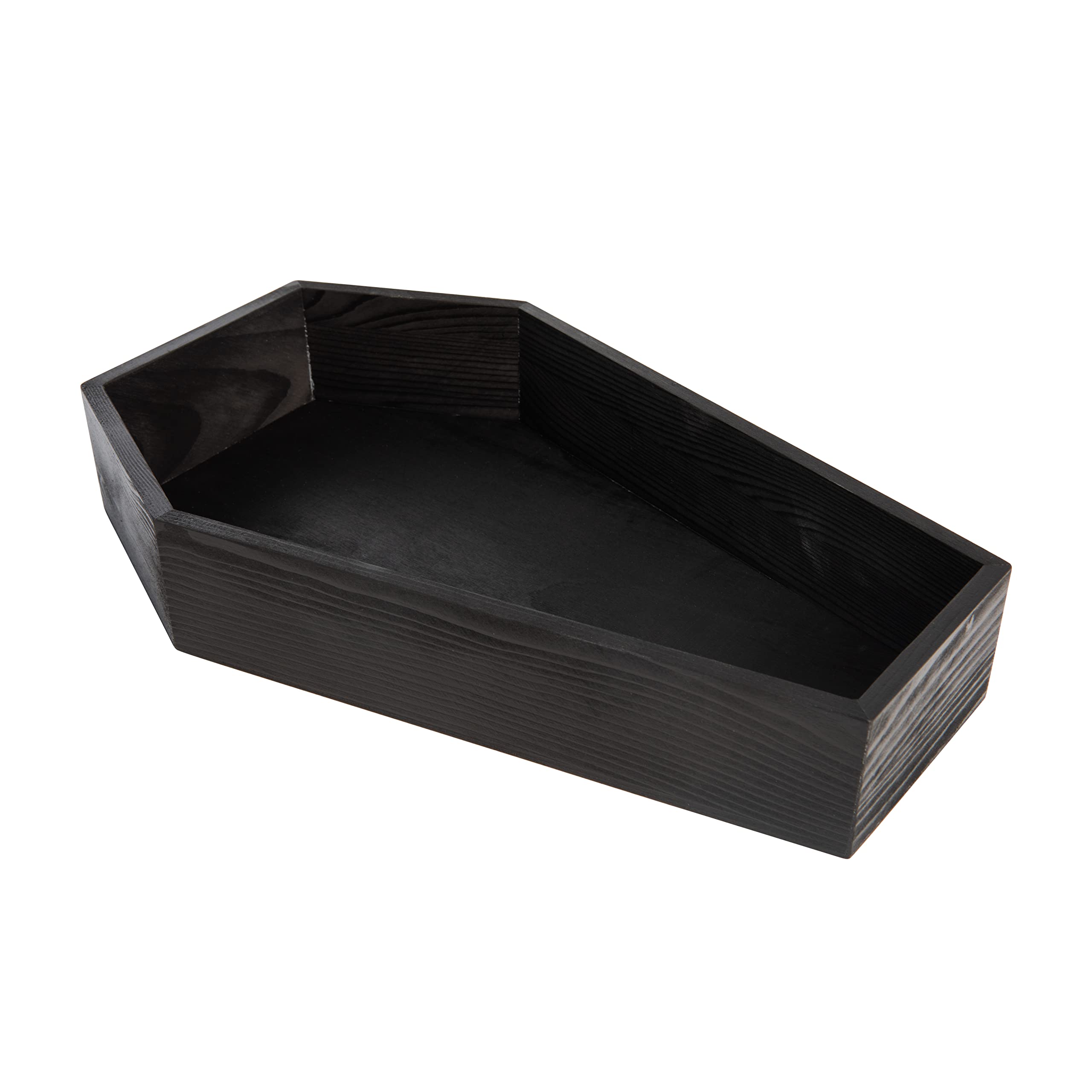 Black Painted Wood Coffin Tray – 13.5 Inch Coffin Shaped Serving Tray Box, Great for Candy, Keys, Candles - Perfect Halloween Décor | 13.5" x 8.5"