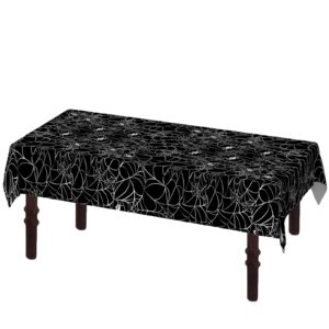 ATFUNSHOP Halloween Tablecloth Plastic 4PACKS 54 X 108 Rectangular Black Spider Web Disposable Table Cover Waterproof Spillproof Table Cloth