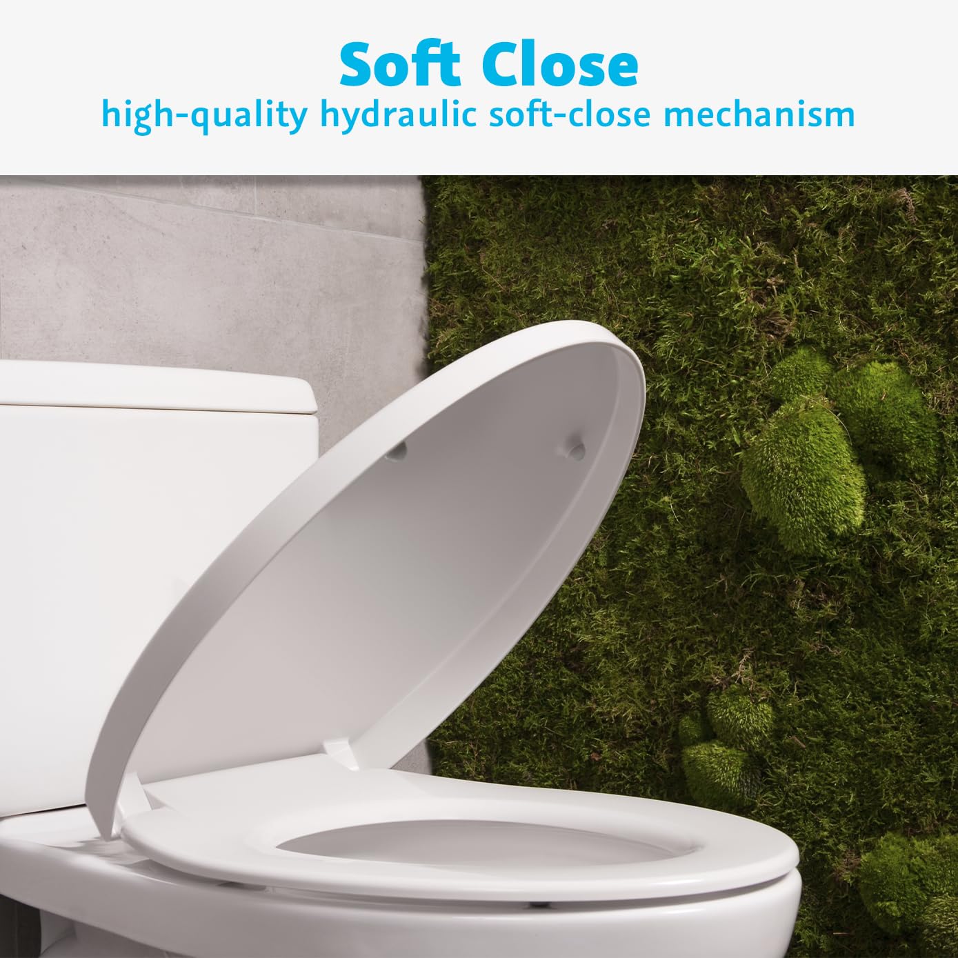 Bullseat Elongated Premium Slow Close Toilet Seat white - Click n’ Clean, Durable, Scratch Resistant