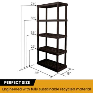 Koolatron Garage Shelving Heavy Duty Storage Shelves for Garage Storage, 5-Shelf Plastic Shelving Unit Adjustable Garage Storage Utility Rack, Heavy Duty Shelving, Basement Storage Rack, Matte Black